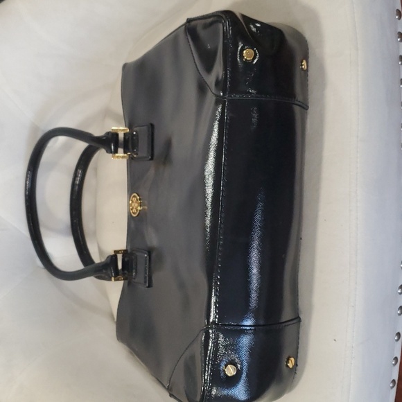 Vtg Tory burch black leather top handle shoulder bag - Picture 8 of 17